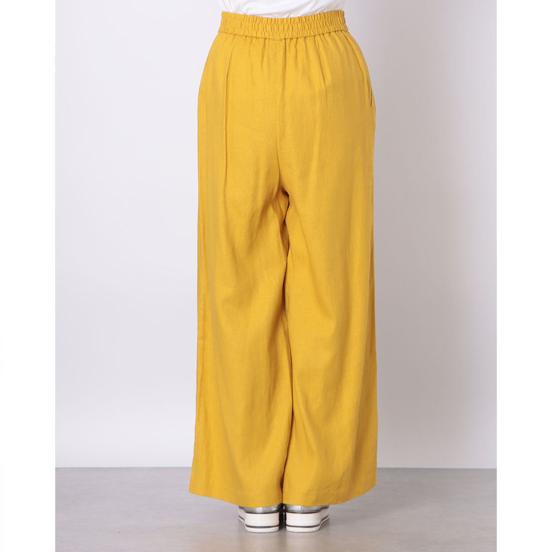 ドゥクラッセ DoCLASSE リネン混・ラップ風ワイドパンツ (マスタード) マスタード