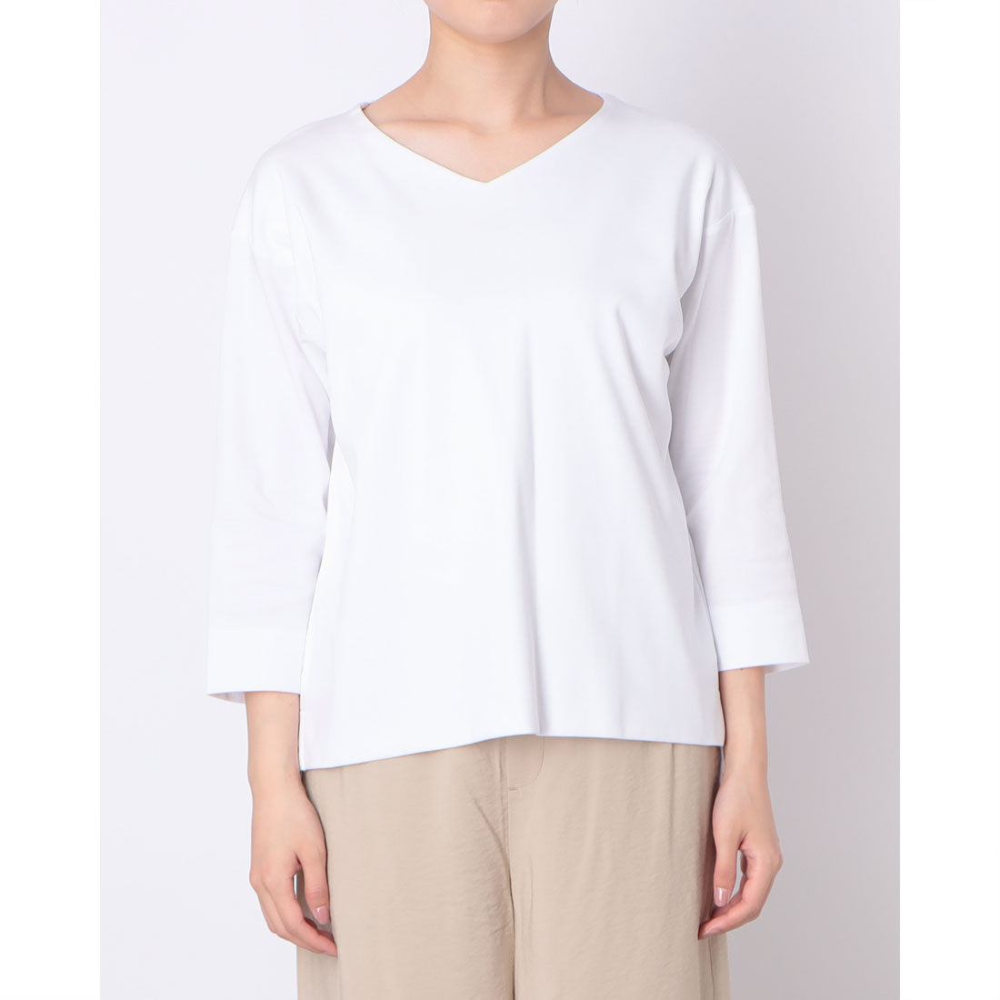 ドゥクラッセ DoCLASSE 抜け感Vネック/7分袖・ドゥクラッセTシャツ (ホワイト) ホワイト