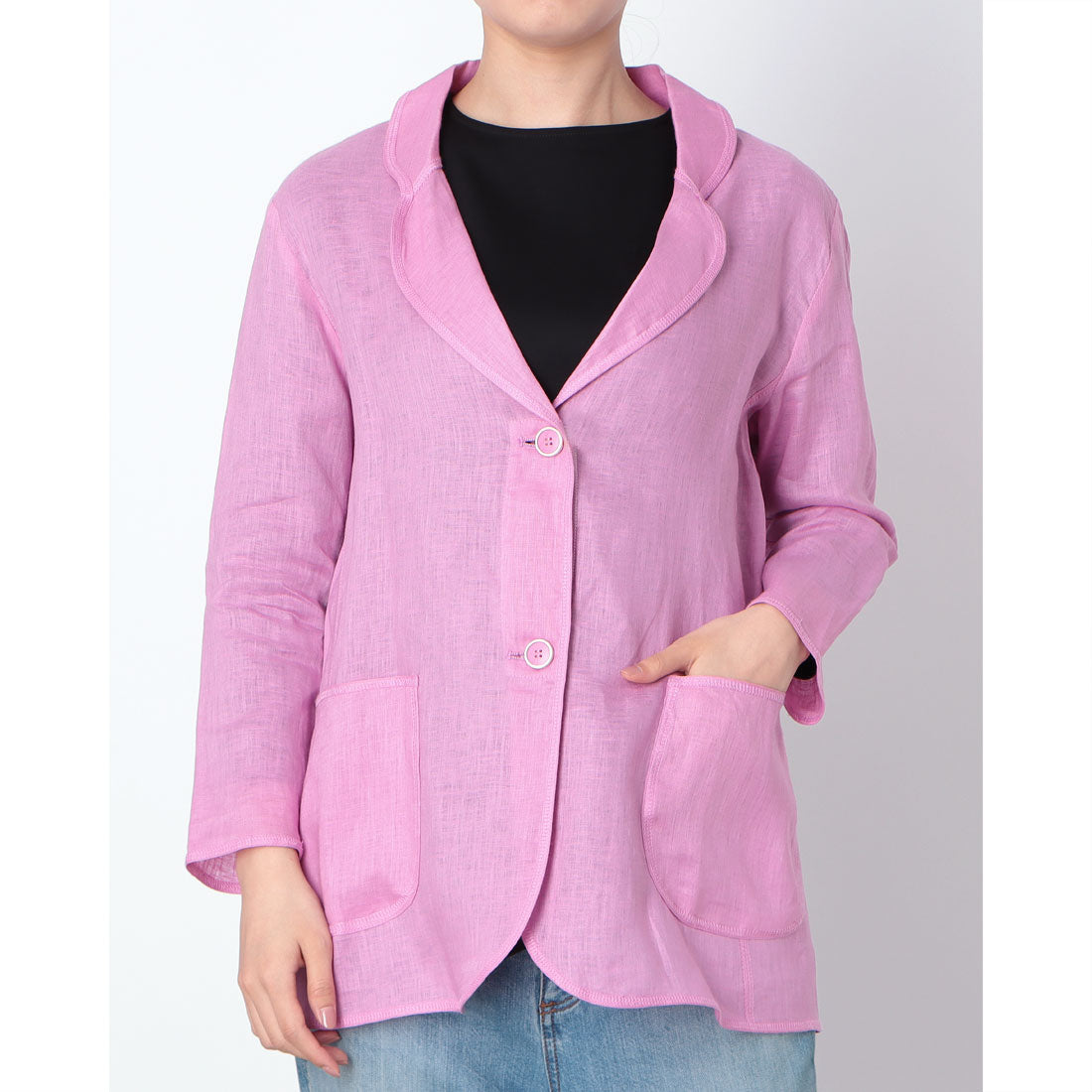 ドゥクラッセ DoCLASSE 21番リネン・異素材切替ジャケット (ライラック) ライラック