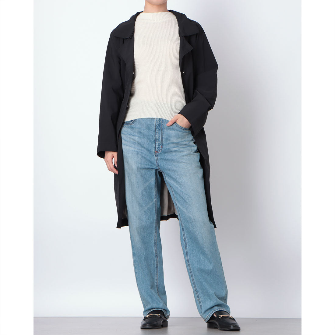 ドゥクラッセ DoCLASSE ナイロンタッサー・二重衿ステンカラー (ブラック) ブラック