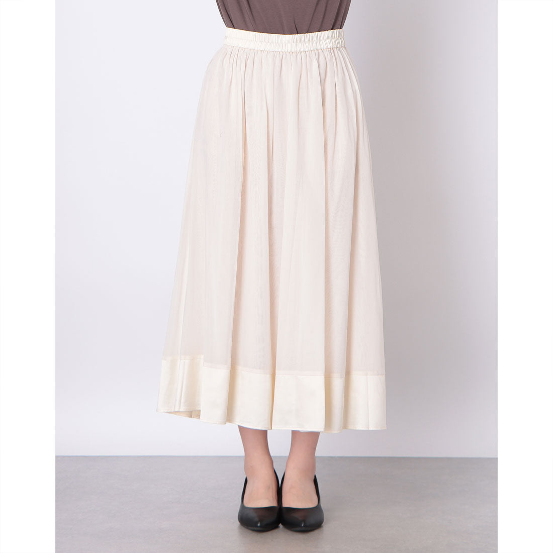 ドゥクラッセ DoCLASSE サテン切替・シアーコットンフレアスカート (アイボリー) アイボリー