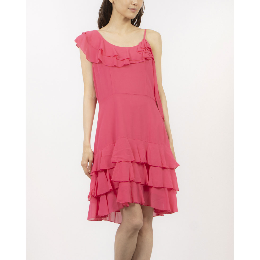 Denny Rose Ruffle Frill Point One-Shoulder Mini Dress