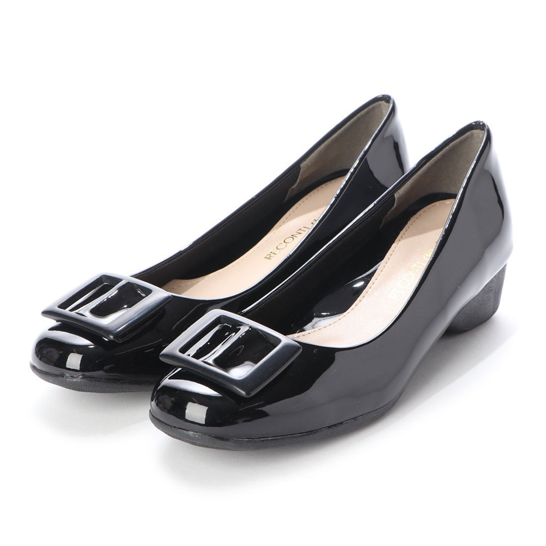 デメテル DEMETER 雨でもおしゃれに履けるバックルレインパンプス,ブラックエナメル