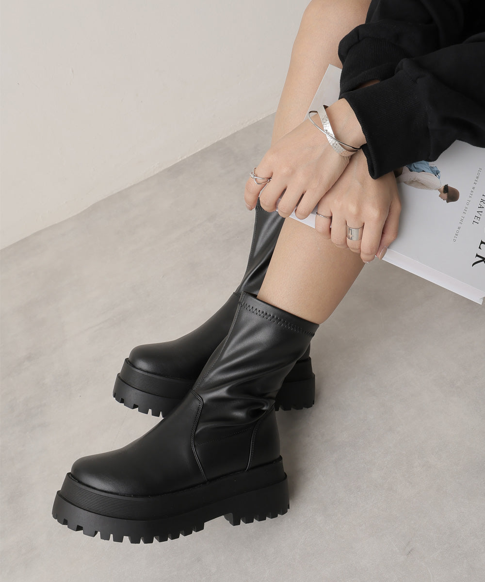 Demeter DEMETER Thick Sole Tank Sole Mid-Length Stretch Boots