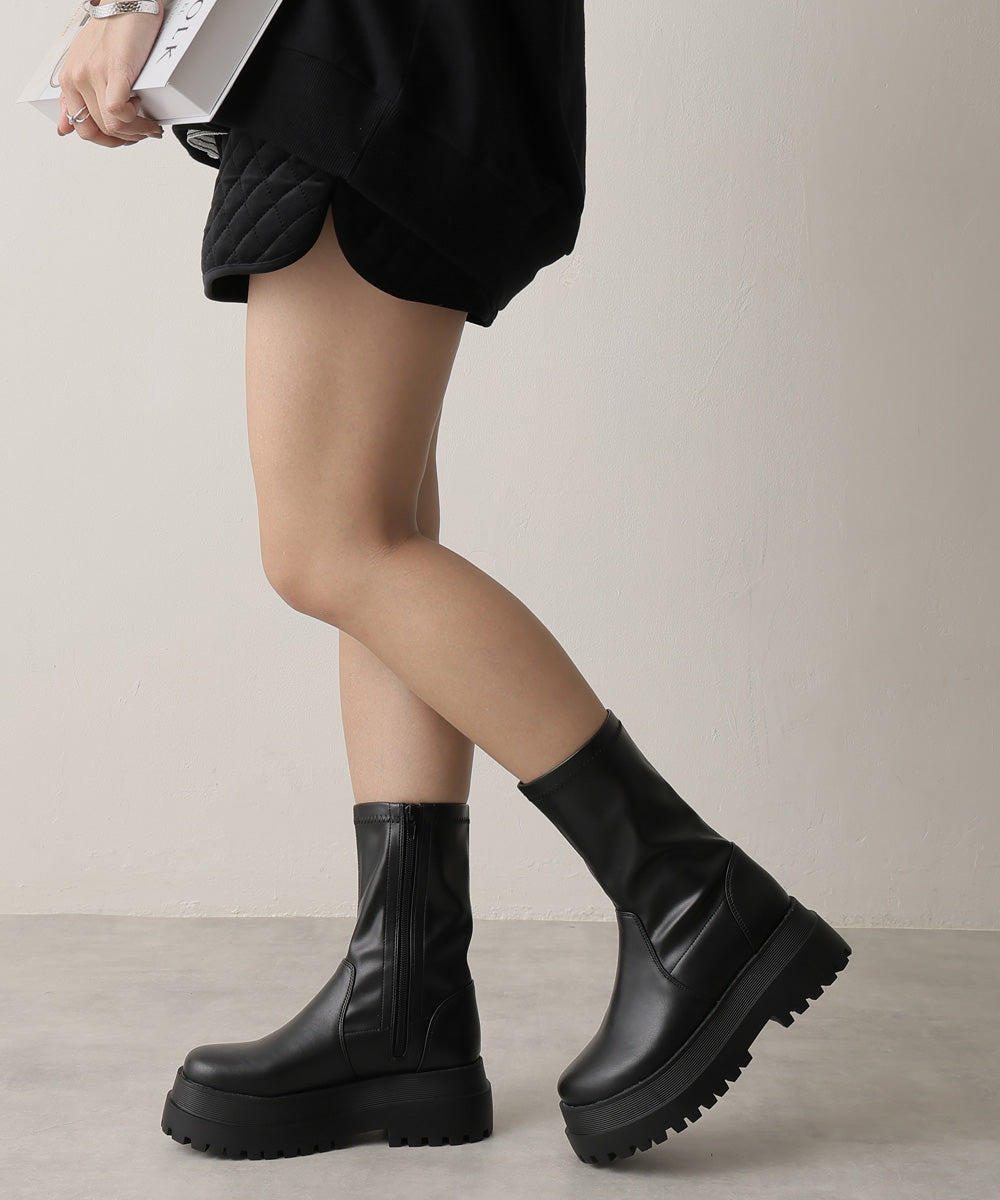 Demeter DEMETER Thick Sole Tank Sole Mid-Length Stretch Boots