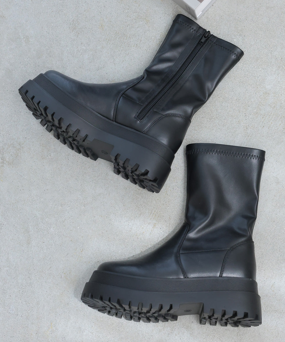 Demeter DEMETER Thick Sole Tank Sole Mid-Length Stretch Boots