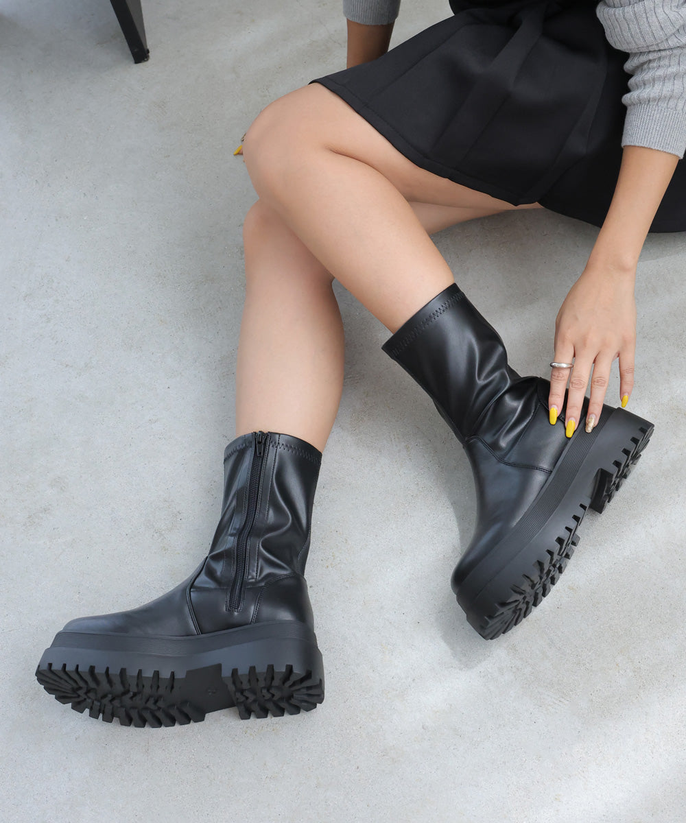 Demeter DEMETER Thick Sole Tank Sole Mid-Length Stretch Boots