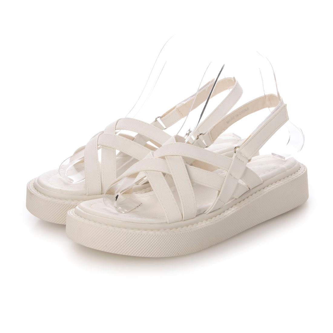 デメテル DEMETER 軽量厚底 プラットフォーム クロスデザイン ストラップサンダル (ホワイト) ホワイト