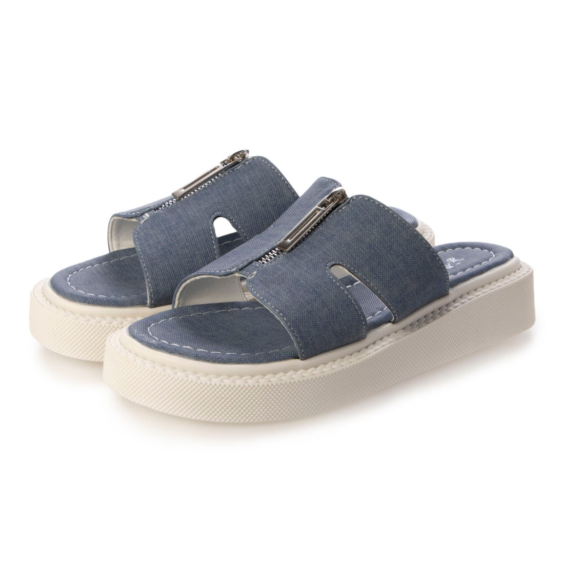 デメテル DEMETER 軽量厚底 フロントジップ スライドサンダル (デニム) デニム