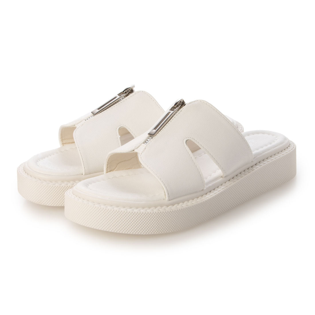 デメテル DEMETER 軽量厚底 フロントジップ スライドサンダル (ホワイト) ホワイト