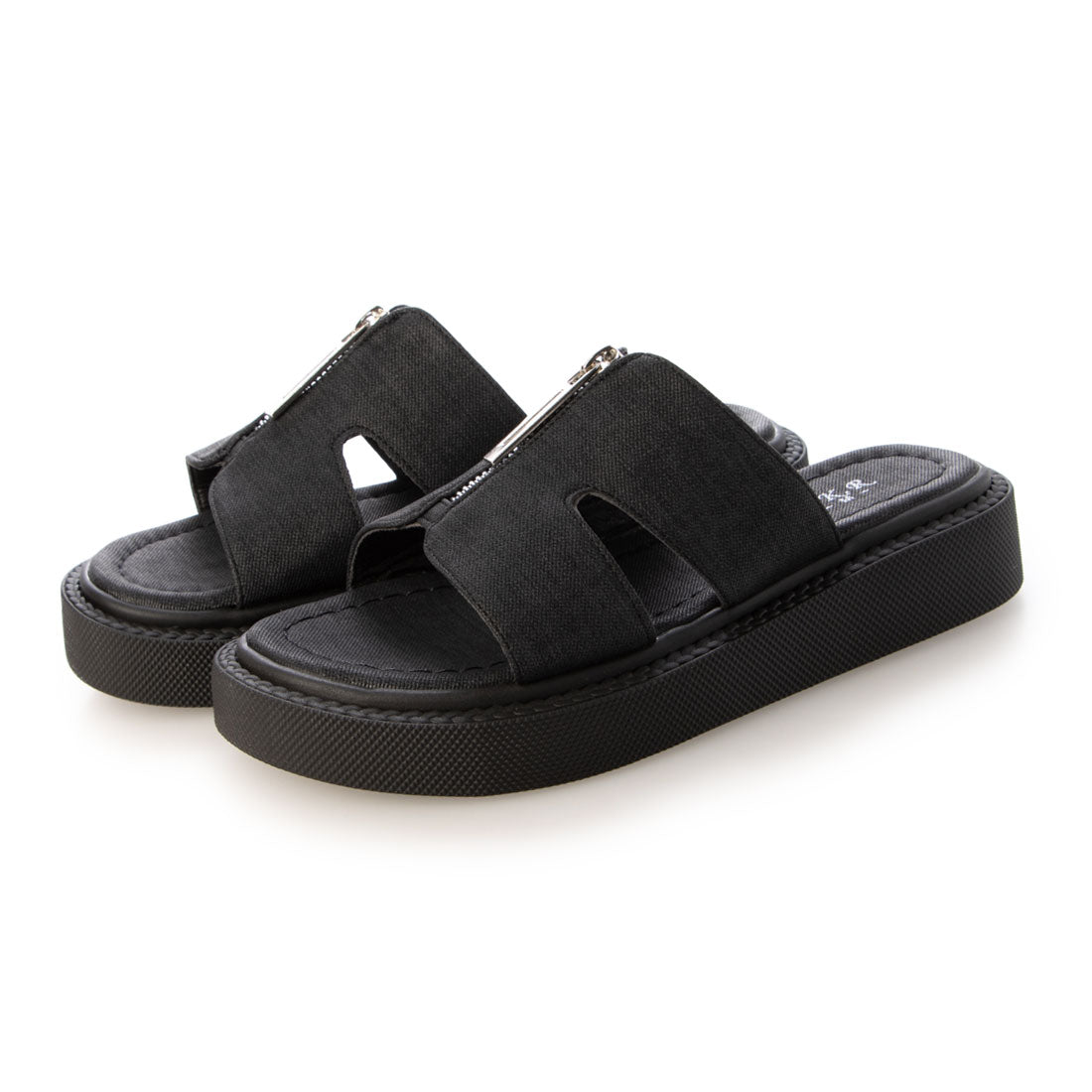 デメテル DEMETER 軽量厚底 フロントジップ スライドサンダル (ブラック) ブラック