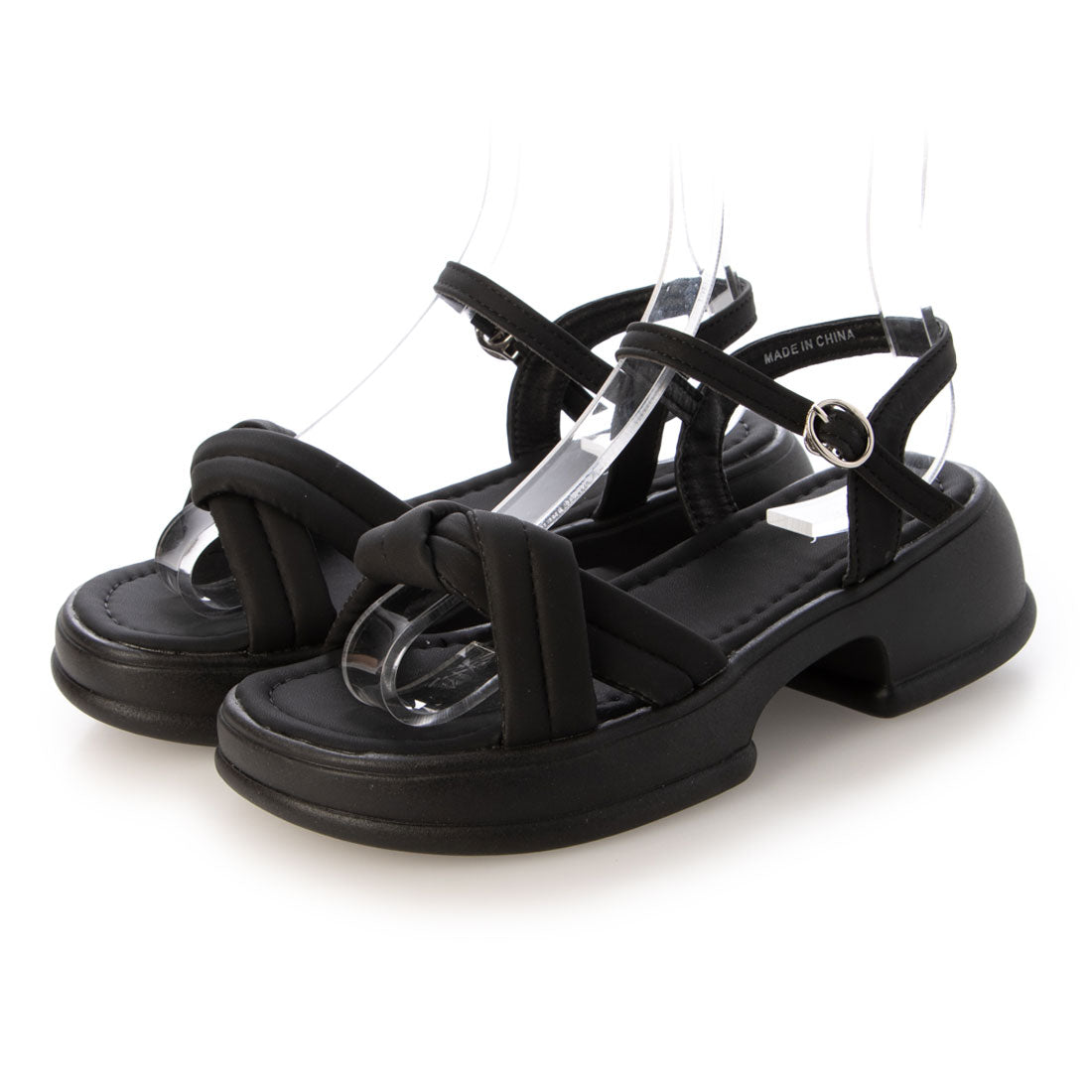 デメテル DEMETER 軽量厚底 クロスデザイン アンクルストラップ パテッドサンダル (ブラック) ブラック