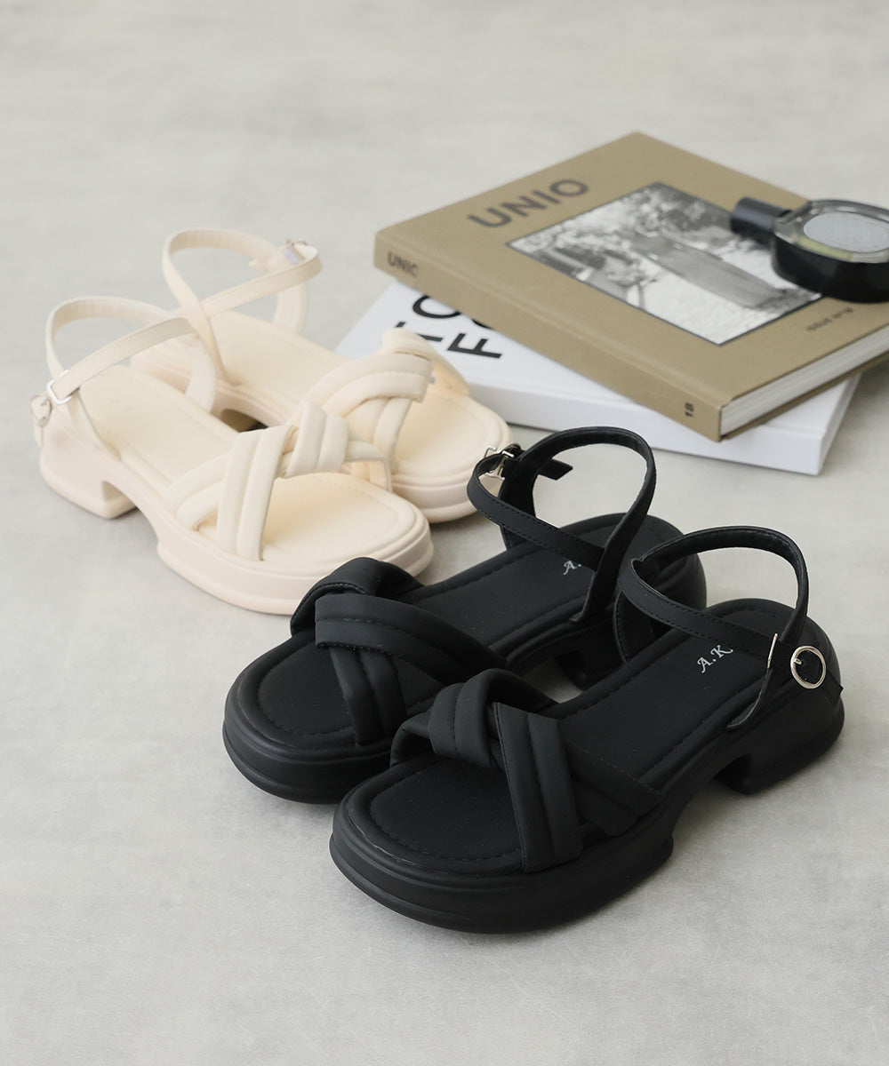 デメテル DEMETER 軽量厚底 クロスデザイン アンクルストラップ パテッドサンダル (ブラック) ブラック