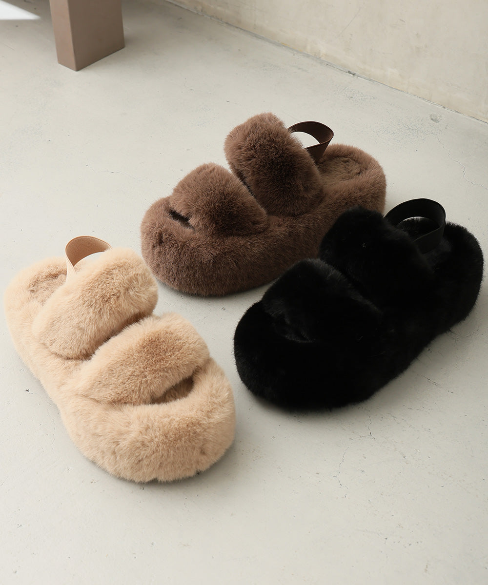 デメテル DEMETER 厚底 プラットフォーム バックバンド ファーサンダル (ブラック) ブラック