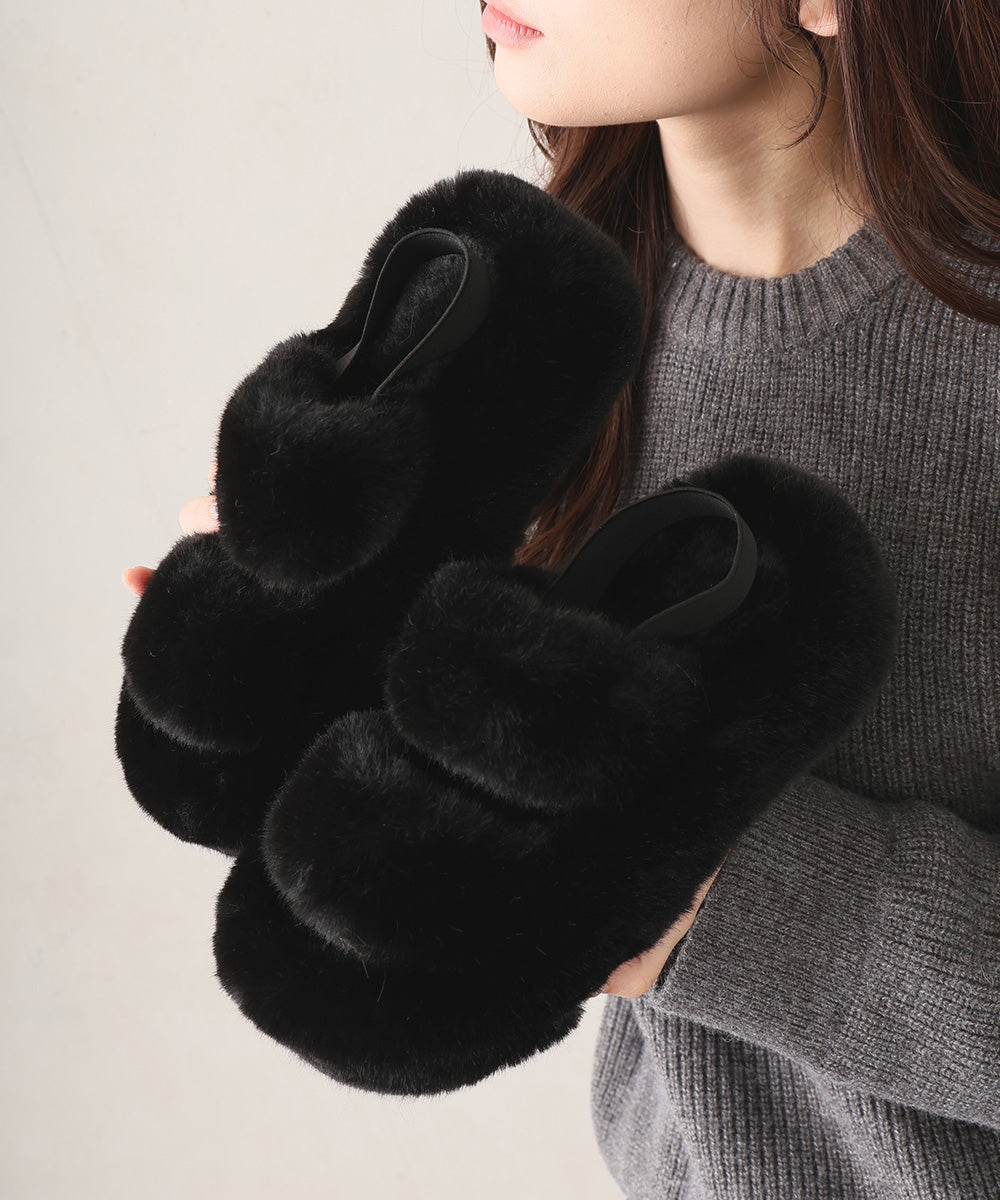 デメテル DEMETER 厚底 プラットフォーム バックバンド ファーサンダル (ブラック) ブラック