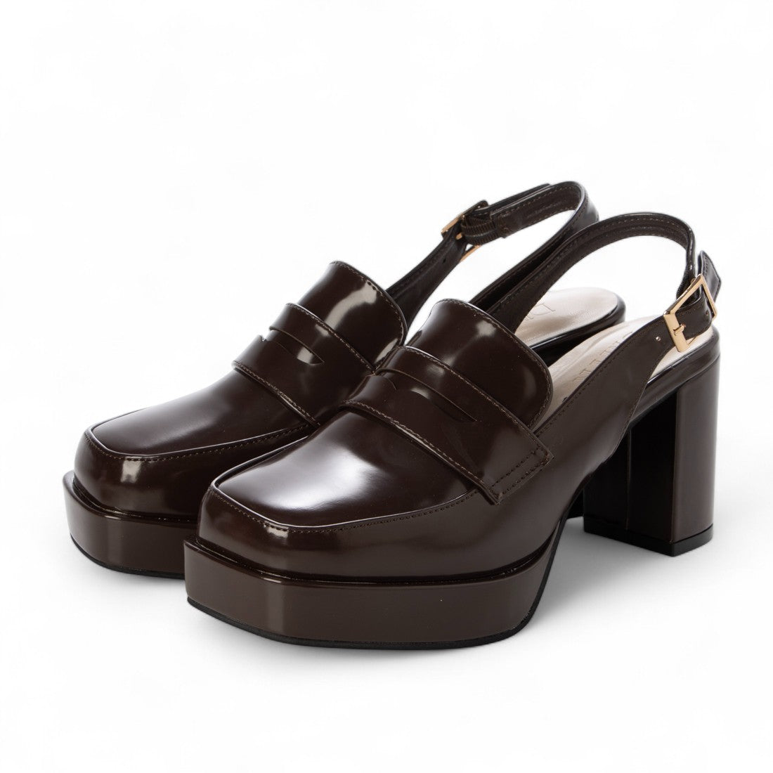 デメテル DEMETER 厚底 プラットフォーム スリングバック ローファーパンプス (ダークブラウン) ダークブラウン