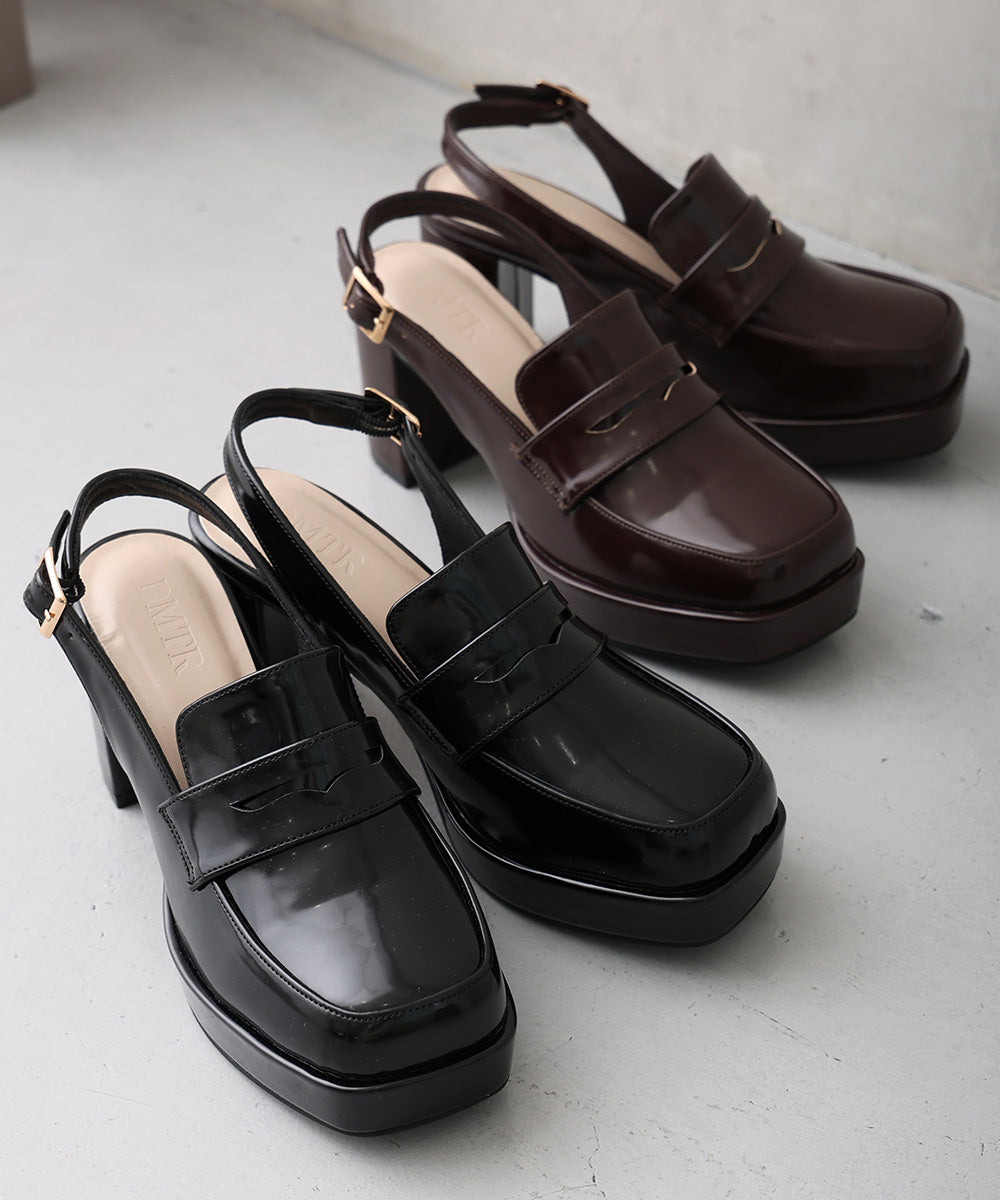 デメテル DEMETER 厚底 プラットフォーム スリングバック ローファーパンプス (ダークブラウン) ダークブラウン