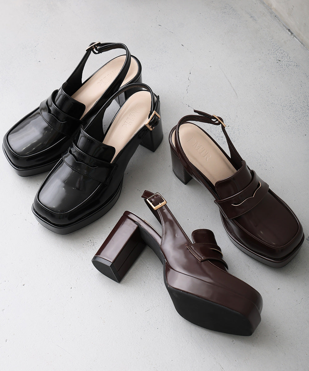 デメテル DEMETER 厚底 プラットフォーム スリングバック ローファーパンプス (ダークブラウン) ダークブラウン