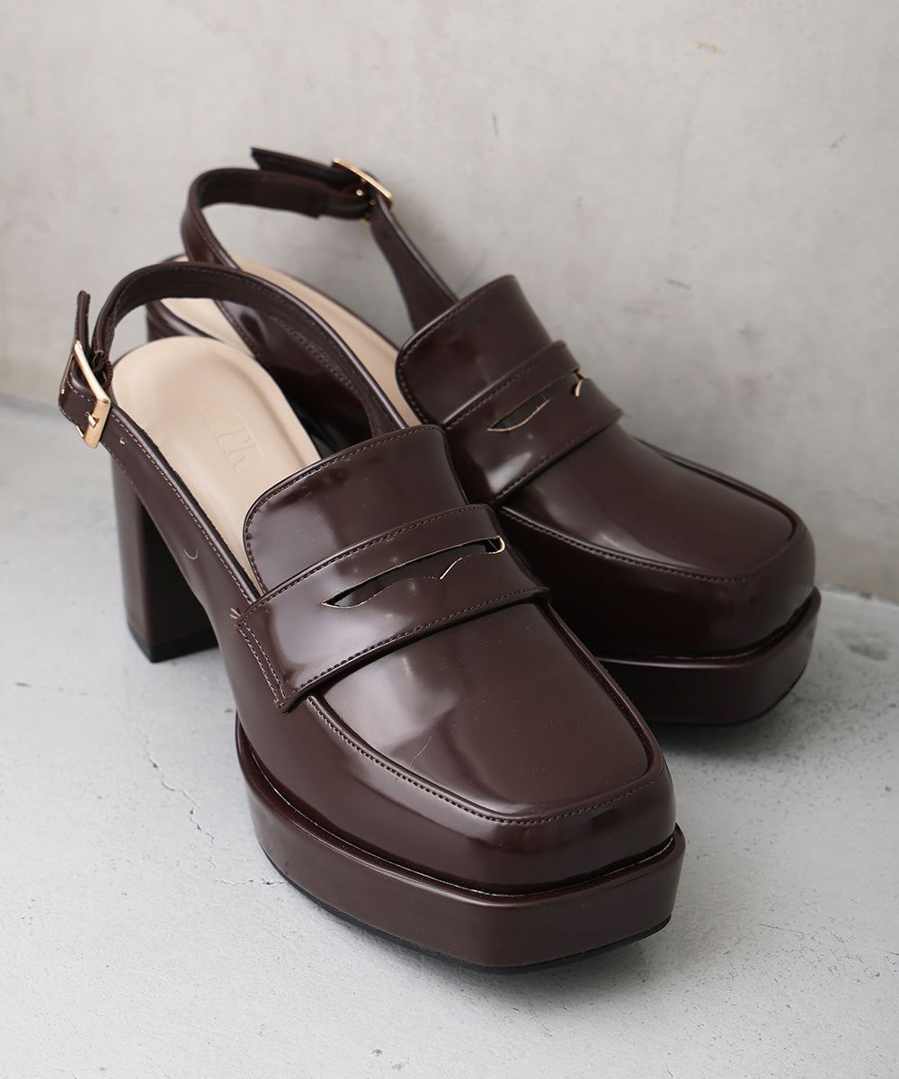 デメテル DEMETER 厚底 プラットフォーム スリングバック ローファーパンプス (ダークブラウン) ダークブラウン