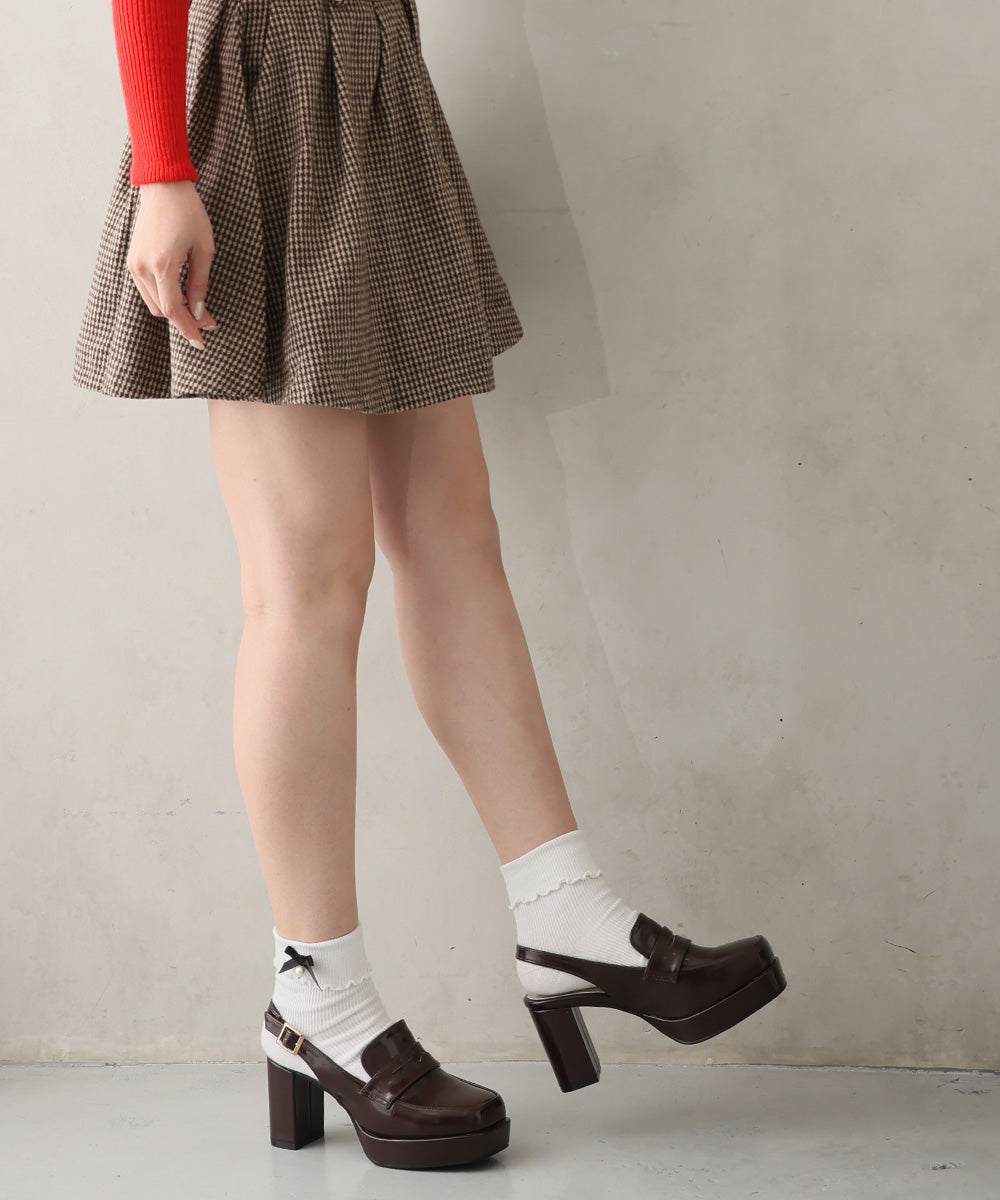 デメテル DEMETER 厚底 プラットフォーム スリングバック ローファーパンプス (ダークブラウン) ダークブラウン