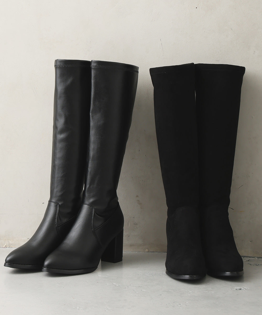 デメテル DEMETER チャンキーヒール プレーン ストレッチロングブーツ (ブラックスムース) ブラックスムース