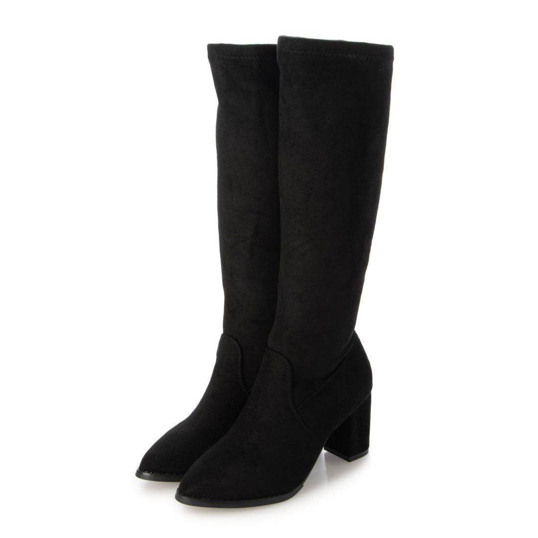 デメテル DEMETER チャンキーヒール プレーン ストレッチロングブーツ (ブラックスエード) ブラックスエード