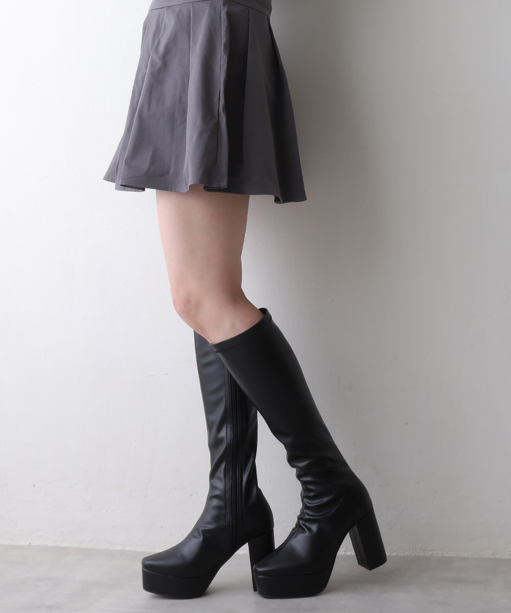 デメテル DEMETER 厚底太ヒール☆ストレッチロングブーツ (ブラックスムース) ブラックスムース