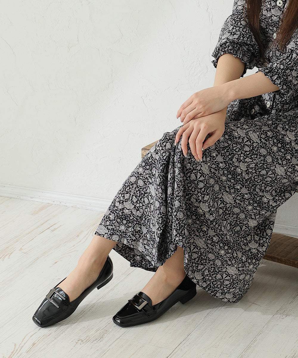 デメテル DEMETER neue ar he AC 日本製☆軽量 幅広3E スクエアトゥ エナメル ローヒール ローファー パンプス (ブラック) ブラック