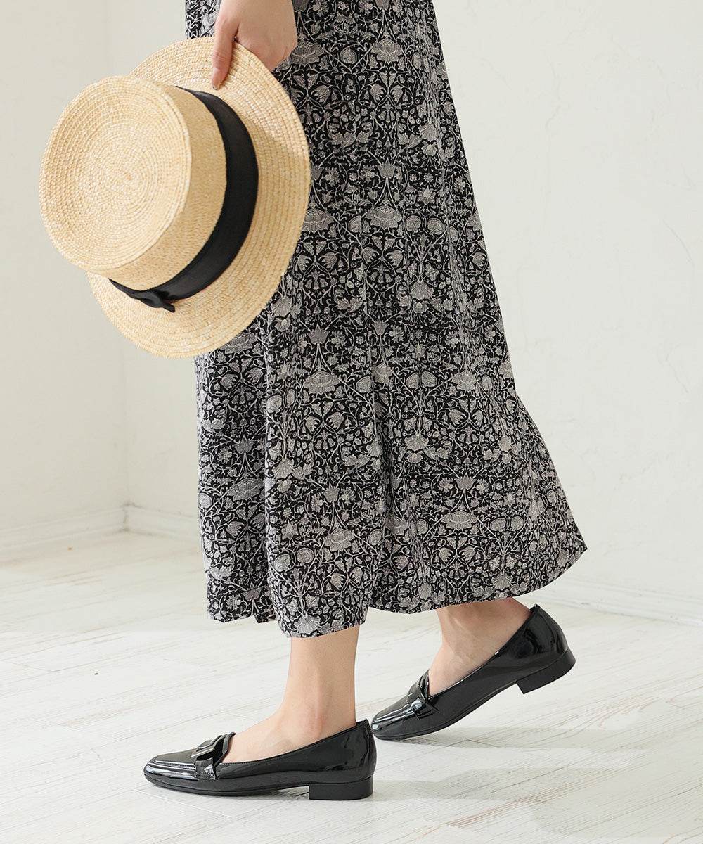 デメテル DEMETER neue ar he AC 日本製☆軽量 幅広3E スクエアトゥ エナメル ローヒール ローファー パンプス (ブラック) ブラック