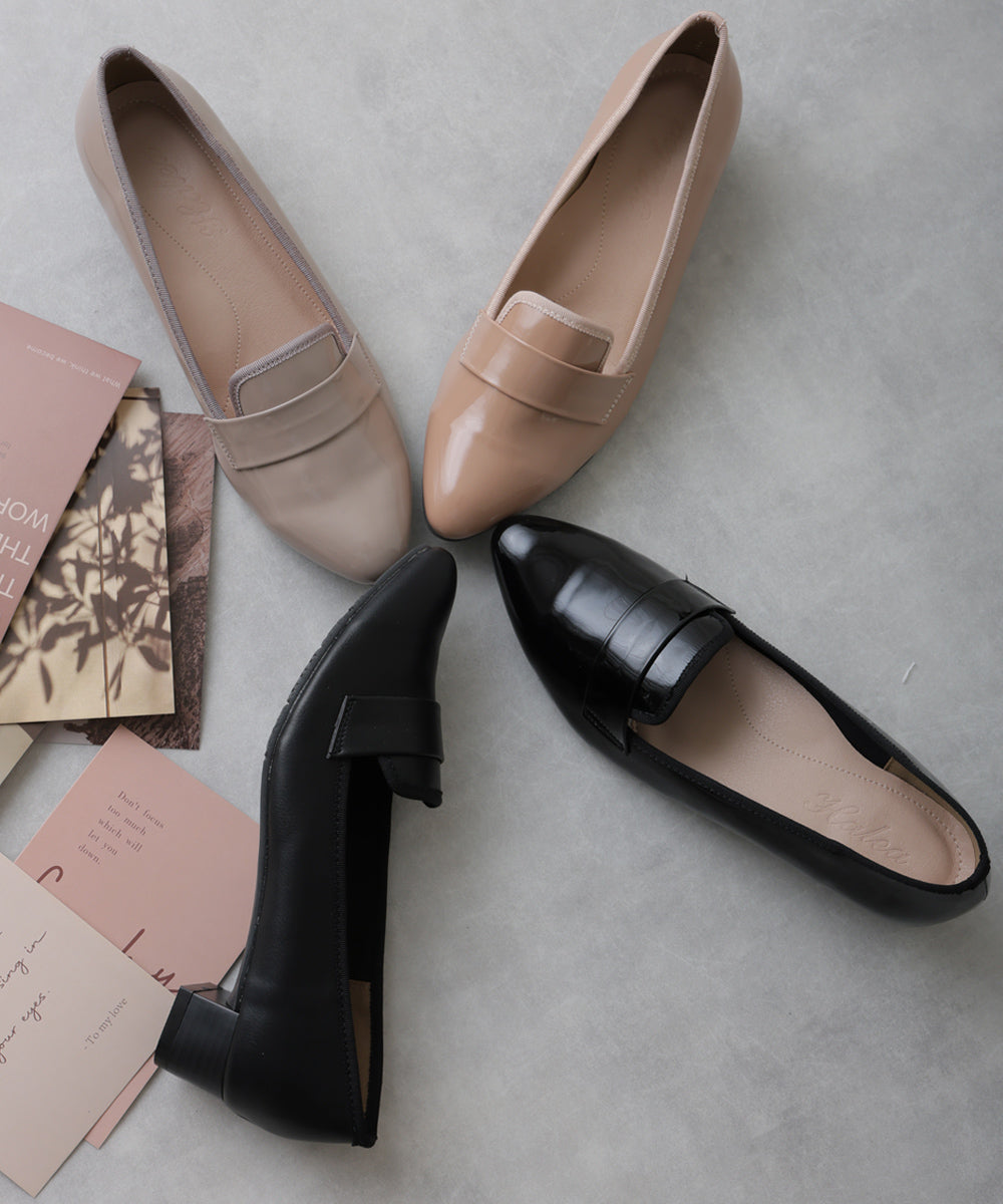 デメテル DEMETER 防水・撥水・防滑☆晴れ雨兼用 幅広 3E ポインテッドトゥ ローファー レインパンプス レインシューズ (ベージュエナメル) ベージュエナメル