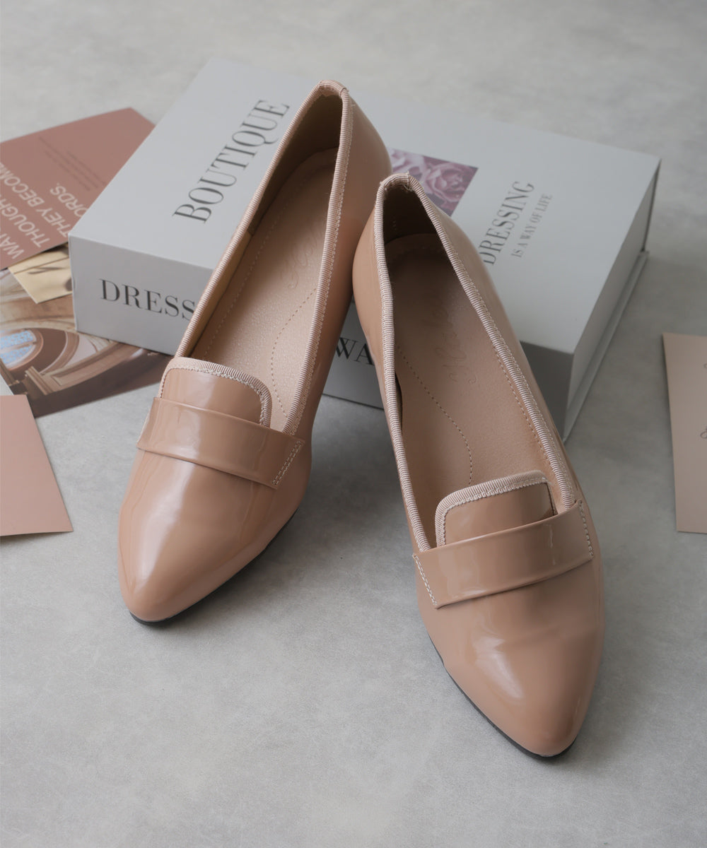 デメテル DEMETER 防水・撥水・防滑☆晴れ雨兼用 幅広 3E ポインテッドトゥ ローファー レインパンプス レインシューズ (ベージュエナメル) ベージュエナメル