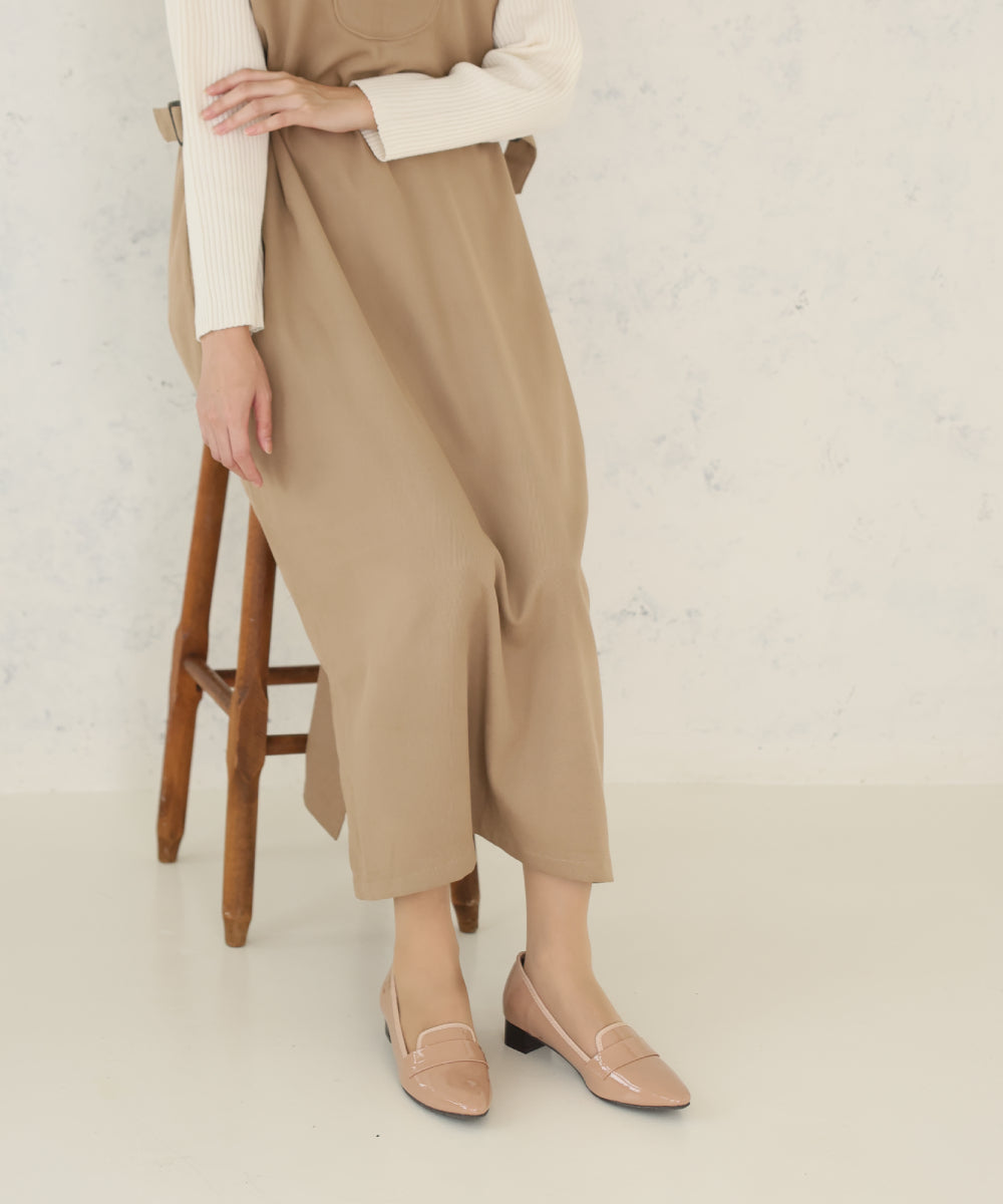 デメテル DEMETER 防水・撥水・防滑☆晴れ雨兼用 幅広 3E ポインテッドトゥ ローファー レインパンプス レインシューズ (ベージュエナメル) ベージュエナメル