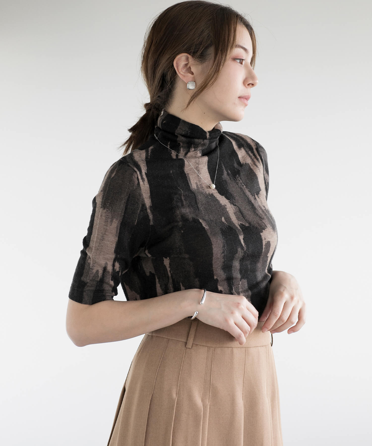 ディケイドクラシック DECADE CLASSIC 【DECADE CLASSIC】ウール100% 油絵 半袖ニットセーター (チョコ) チョコ