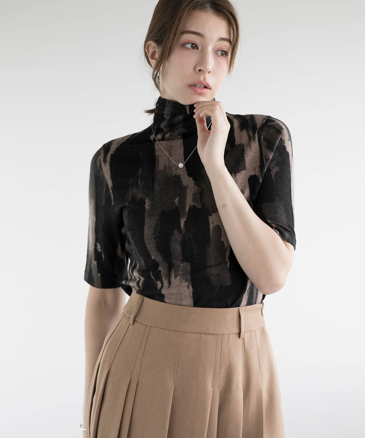 ディケイドクラシック DECADE CLASSIC 【DECADE CLASSIC】ウール100% 油絵 半袖ニットセーター (チョコ) チョコ