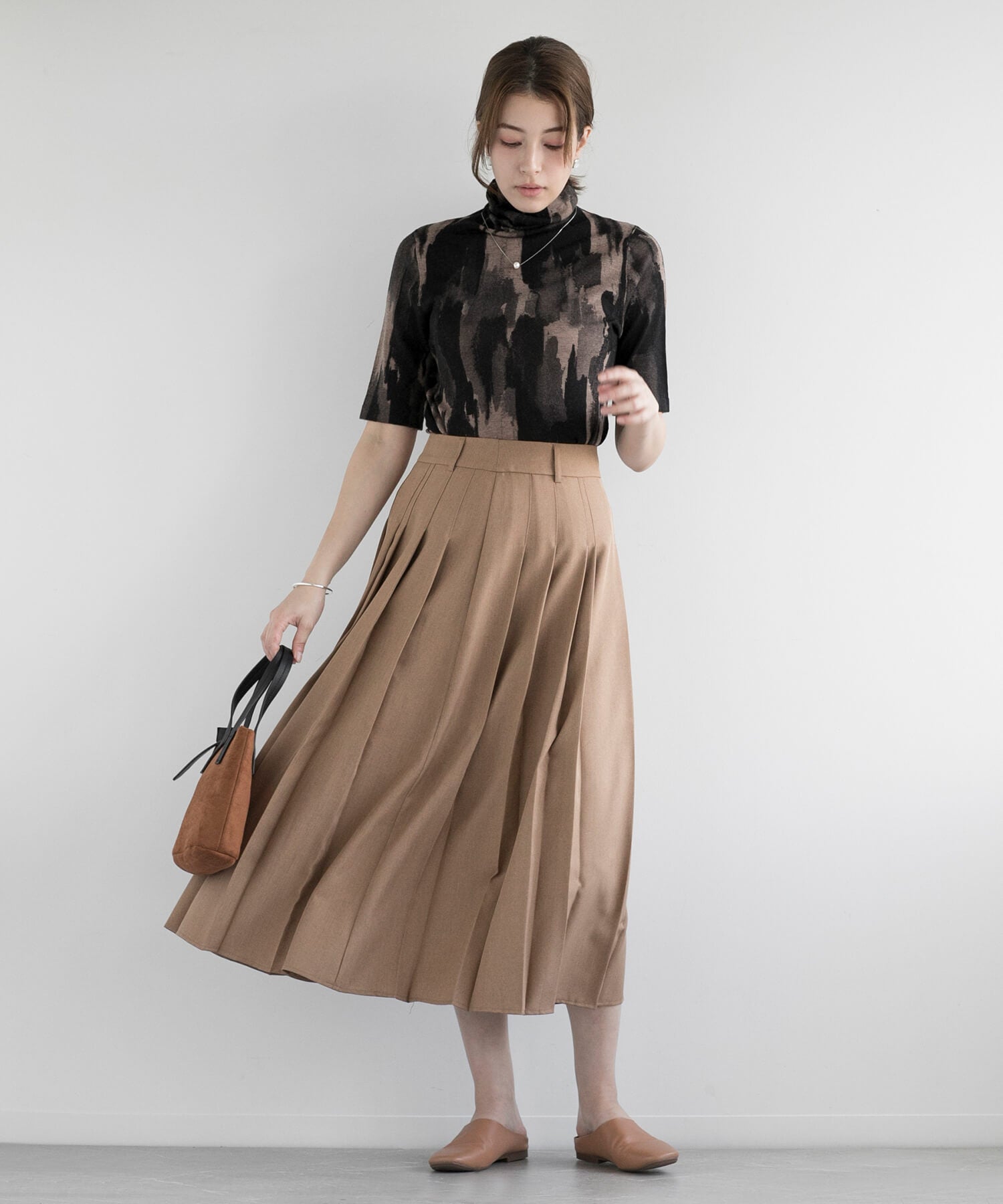 ディケイドクラシック DECADE CLASSIC 【DECADE CLASSIC】ウール100% 油絵 半袖ニットセーター (チョコ) チョコ