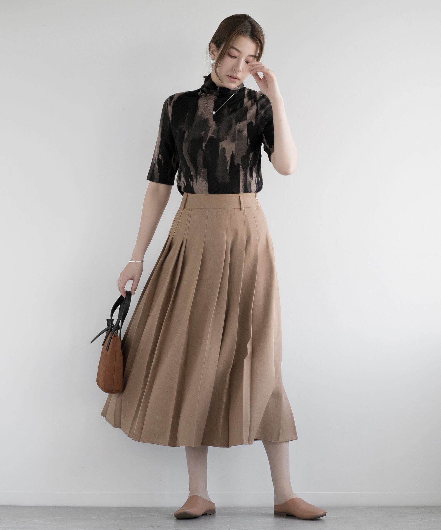 ディケイドクラシック DECADE CLASSIC 【DECADE CLASSIC】ウール100% 油絵 半袖ニットセーター (チョコ) チョコ