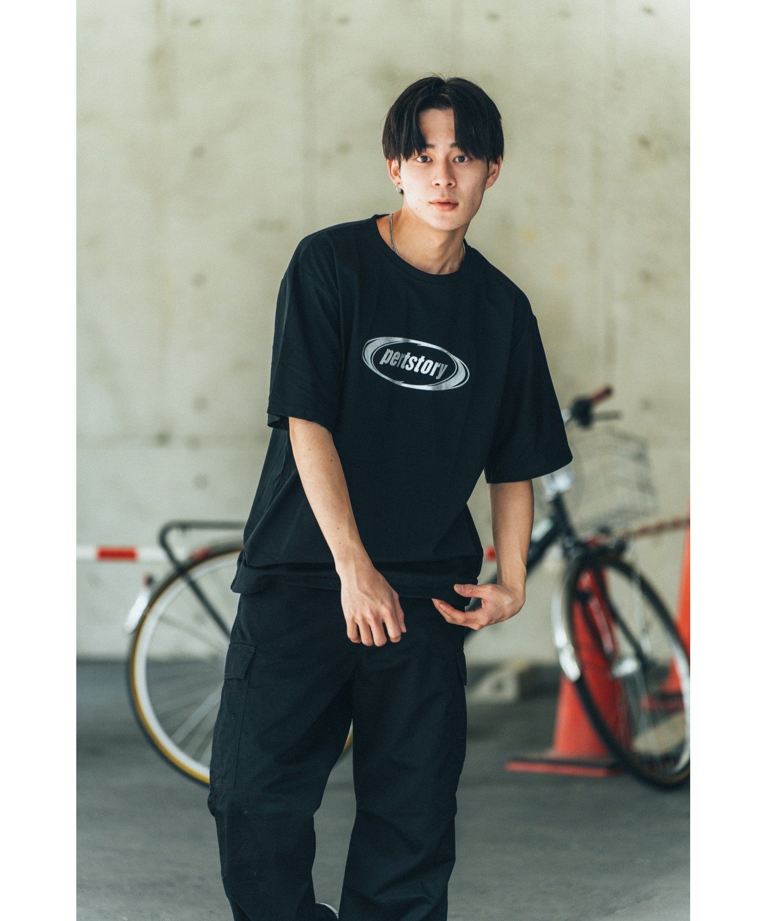 デバイス DEVICE ストリート風 ルーズスタイル 半袖Tシャツ (ブラック) BK