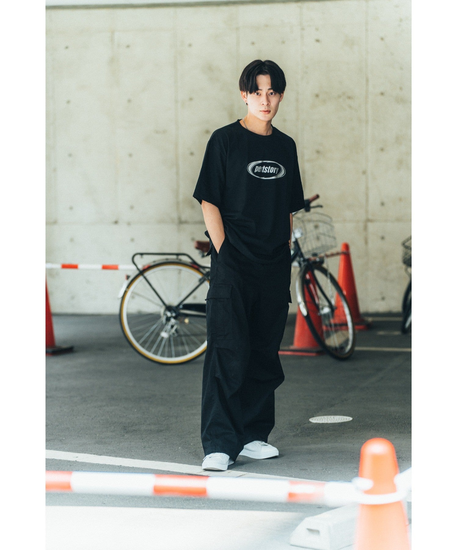 デバイス DEVICE ストリート風 ルーズスタイル 半袖Tシャツ (ブラック) BK