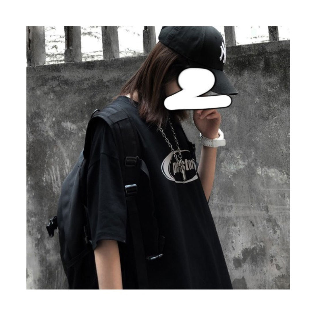 デバイス DEVICE ストリート風 ルーズスタイル 半袖Tシャツ (ブラック) BK