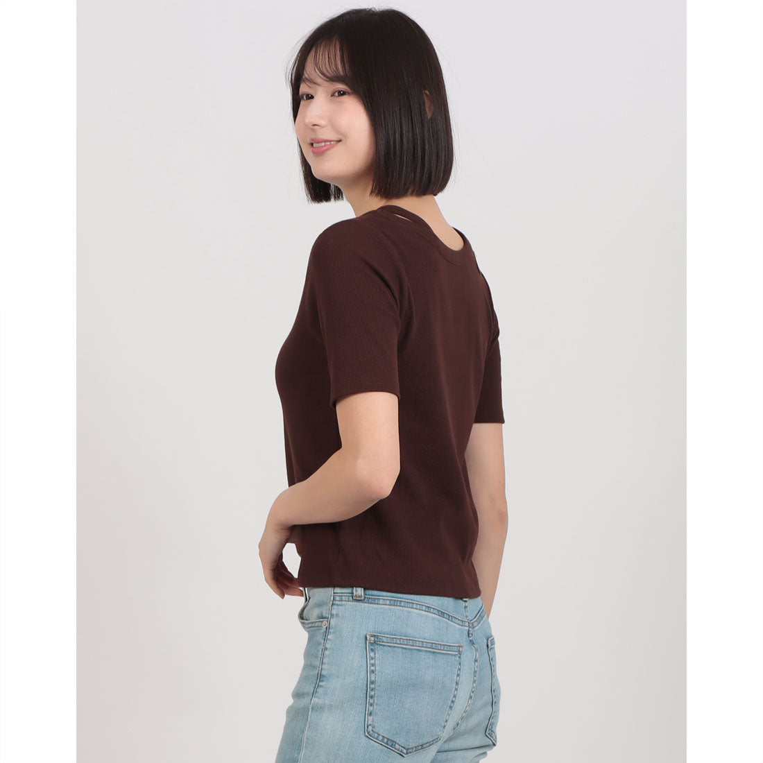 ディップインチョコレート DIP IN CHOCOLATE アシメショルダーデザインリブトップス【DIP IN CHOCOLATE】 (ブラウン) ブラウン