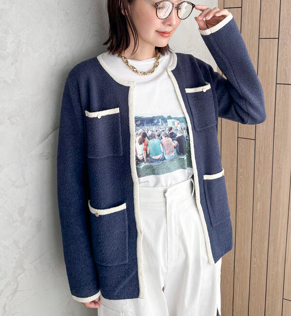 ドゥ アルシーヴ DOUX ARCHIVES バイカラーブークレニットジャケット (NVY) NVY