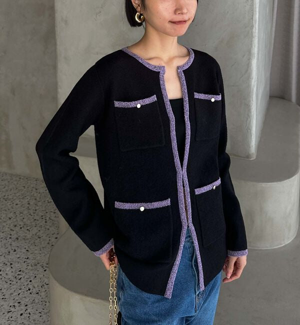 ドゥ アルシーヴ DOUX ARCHIVES バイカラーブークレニットジャケット (BLK) BLK