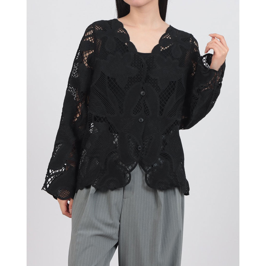 ドゥ アルシーヴ DOUX ARCHIVES かぎ針レースカーディガン (BLK) BLK