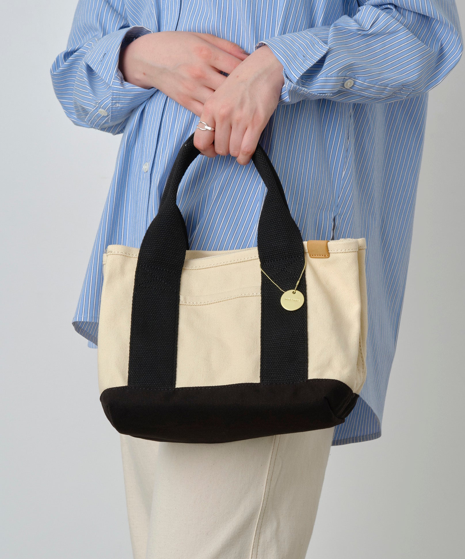 ドットアンドストライプ DOT&STRIPE キャンバス仕切りミニトート (NATURAL/BLK) NATURAL/BLK
