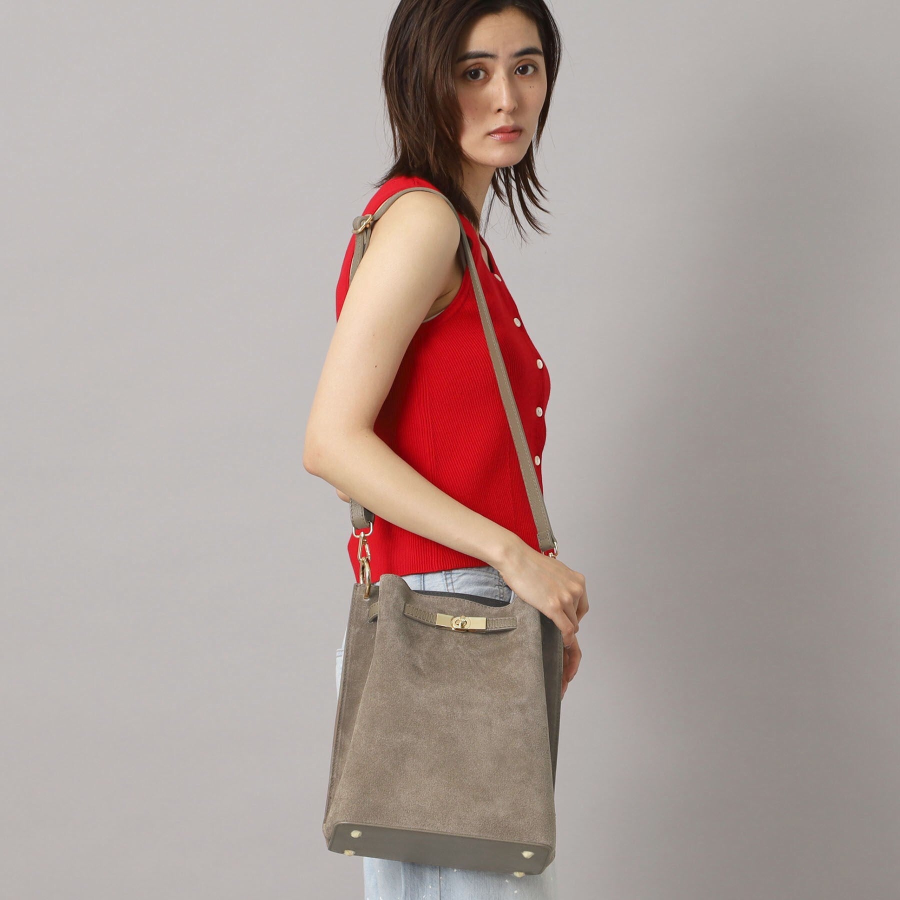 ドレステリア DRESSTERIOR MILOS(ミロス)スウェード金具付きショルダーバッグ (トープ(054)) トープ(054)