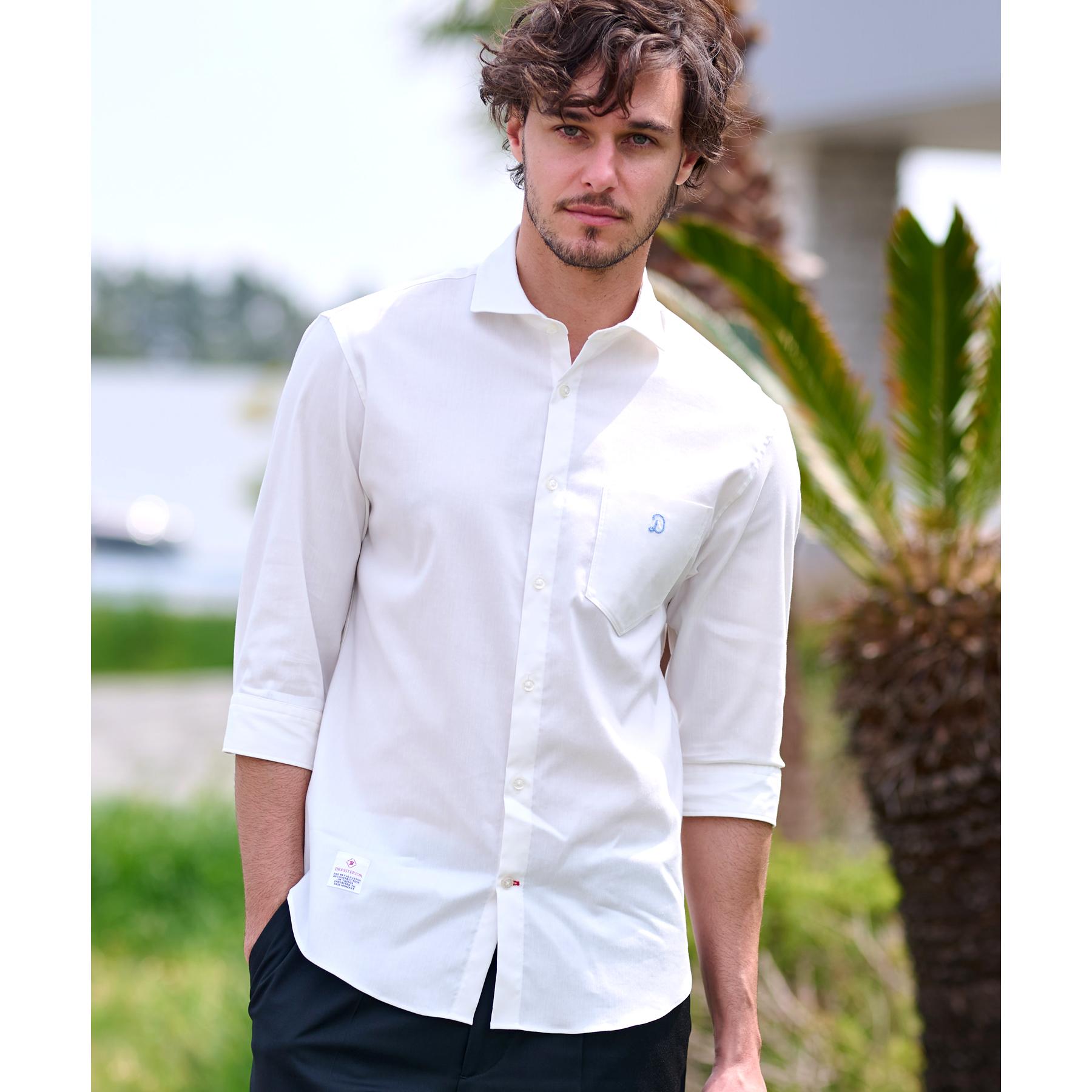 ドレステリア DRESSTERIOR リネン混スリークオーターシャツ (ホワイト(001)) ホワイト(001)