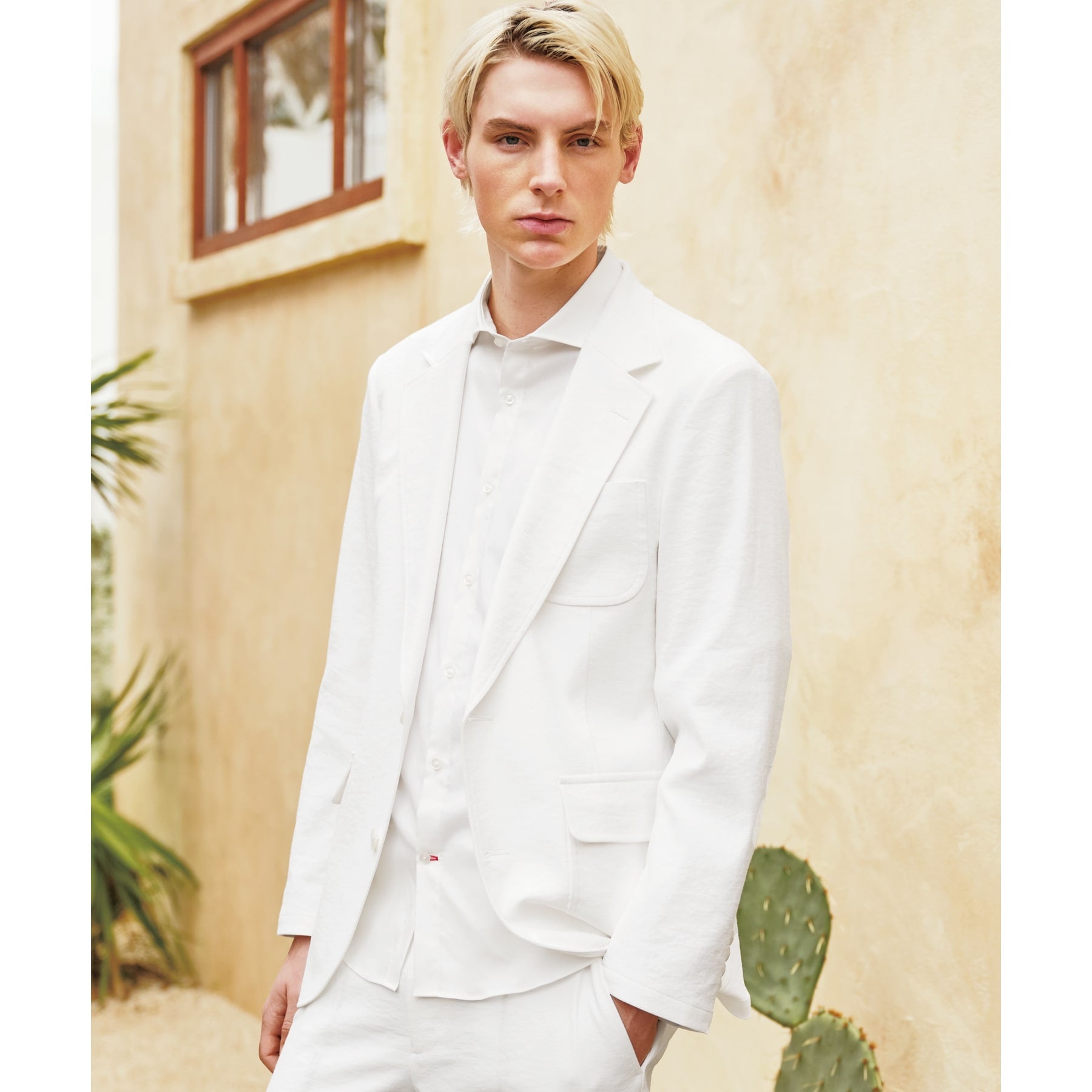 ドレステリア DRESSTERIOR リネン混スリークオーターシャツ (ホワイト(001)) ホワイト(001)