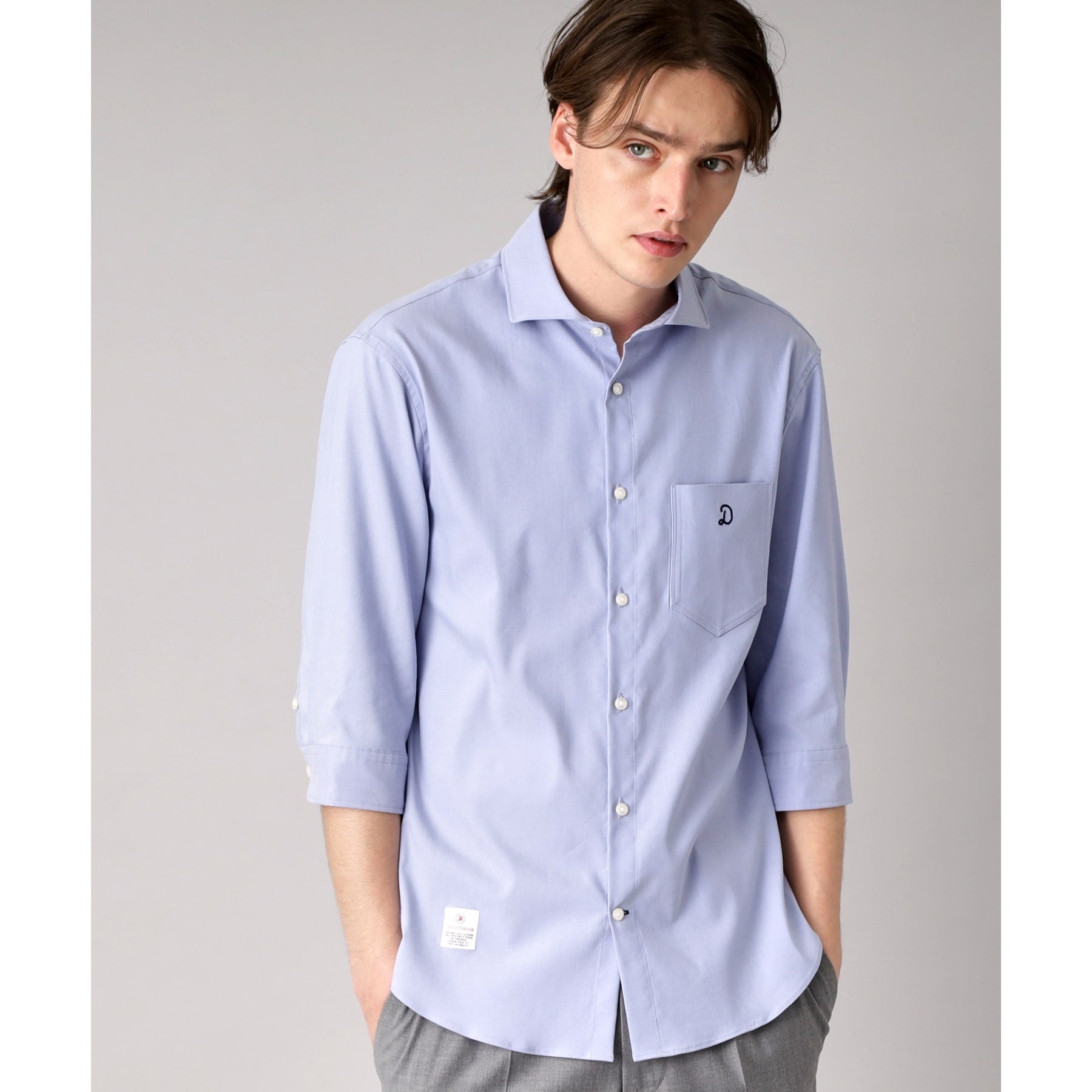 ドレステリア DRESSTERIOR リネン混スリークオーターシャツ (サックスブルー(090)) サックスブルー(090)