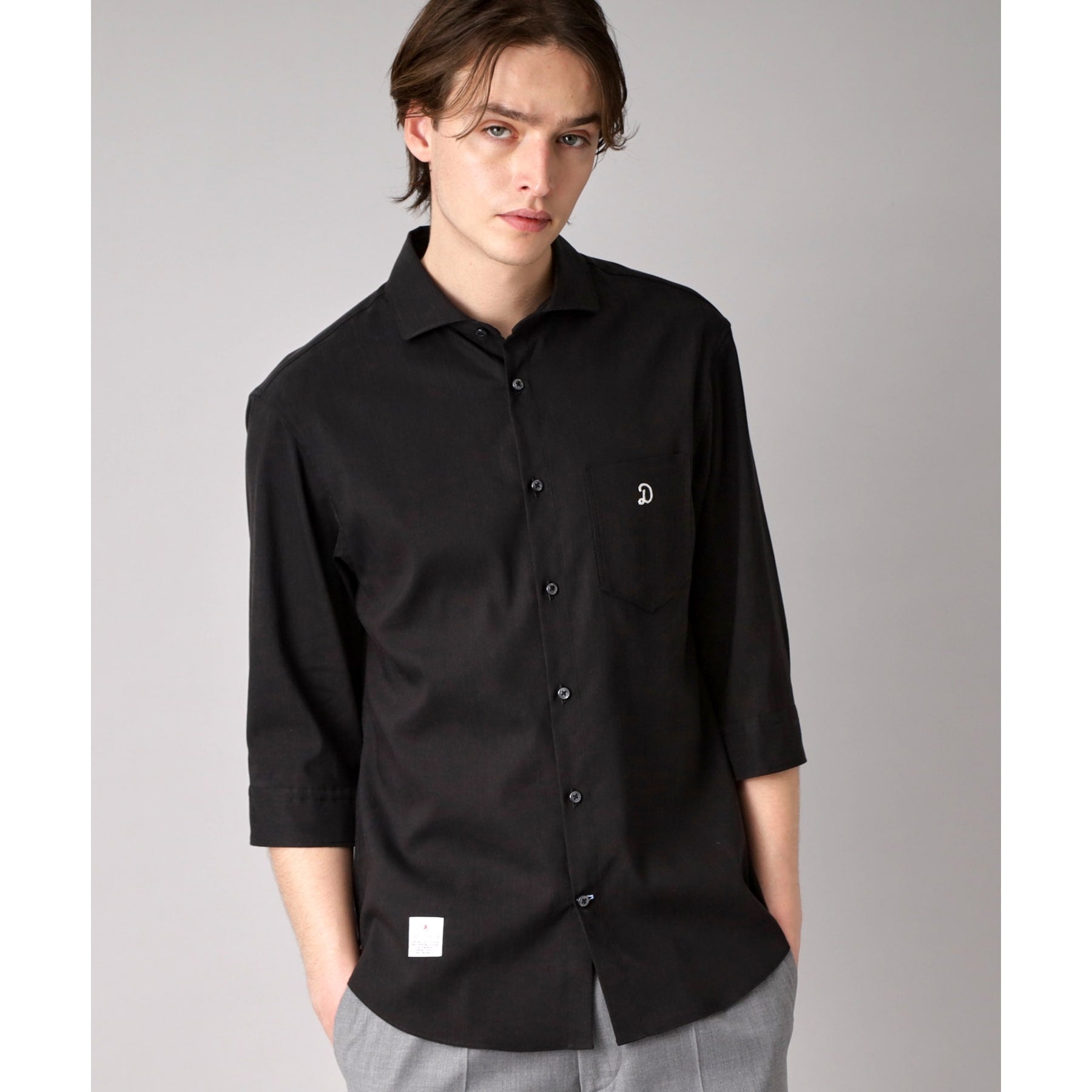 ドレステリア DRESSTERIOR リネン混スリークオーターシャツ (ブラック(019)) ブラック(019)