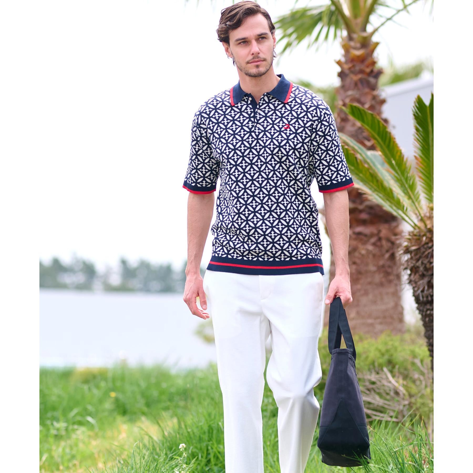 ドレステリア DRESSTERIOR オーバーラップサークル ジャカード ニットポロ (ネイビー(194)) ネイビー(194)